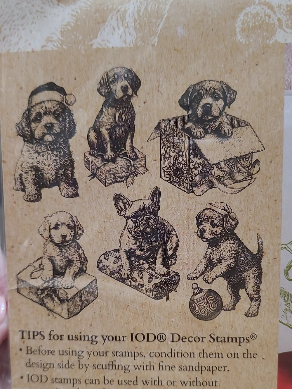IOD Iron Orchid Designs Christmas Pups 6 Decor Stamps Bonus Reusable Masks 25195